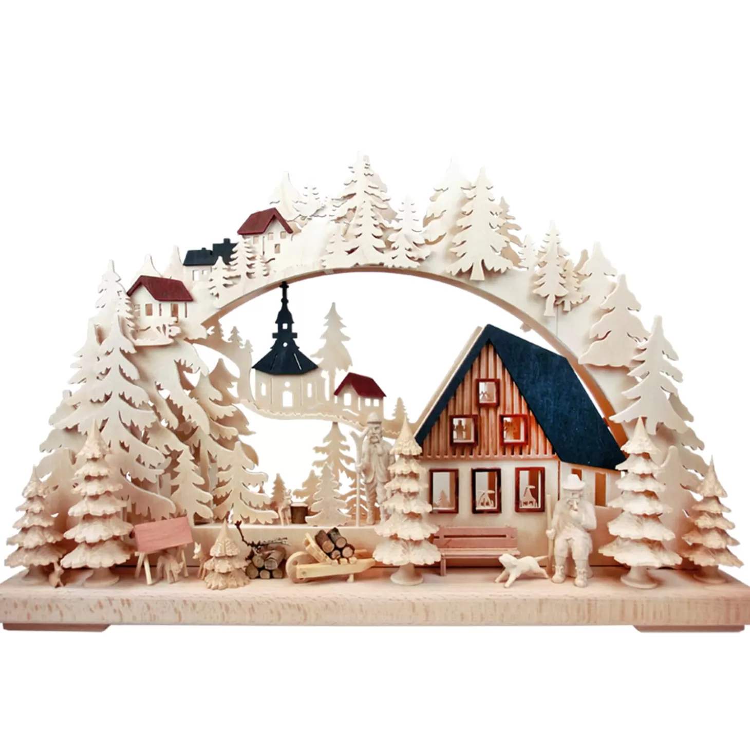 RATAGS Holzdesign 3-D Schwibbögen "Holzfallerhaus", 230V Mit Usb A-Anschluss