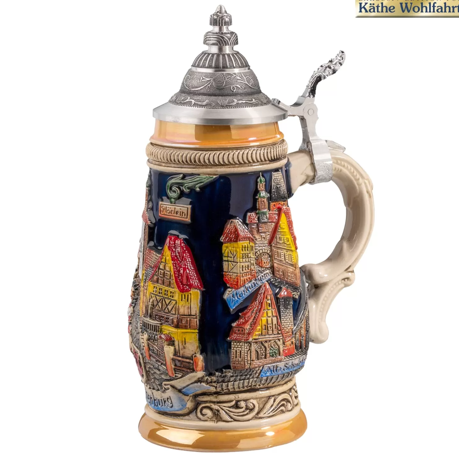 Käthe Wohlfahrt Bierkrug Mit Zinndeckel "Rothenburg", Schwarz, 0,25L