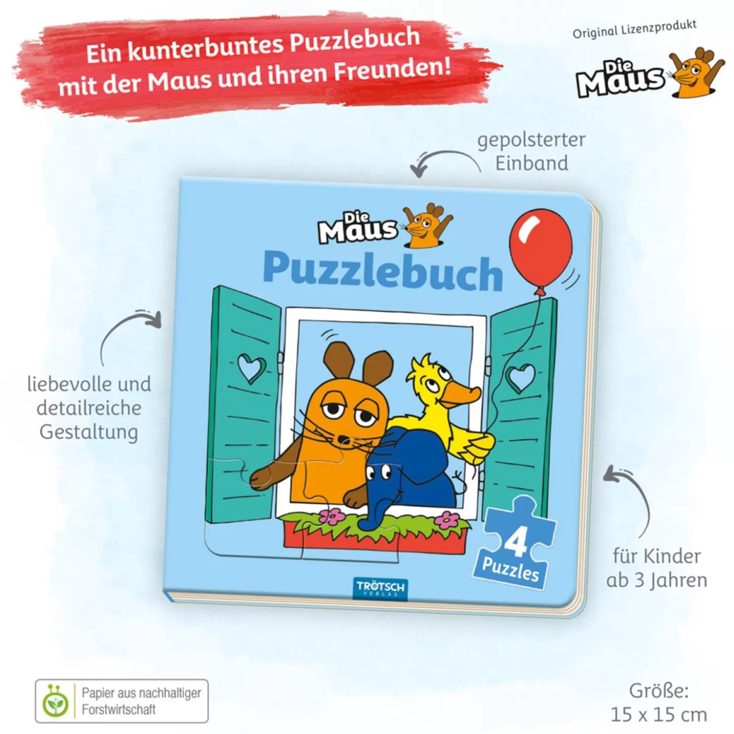 Trötsch Verlag Die Maus Puzzlebuch Quadratisch