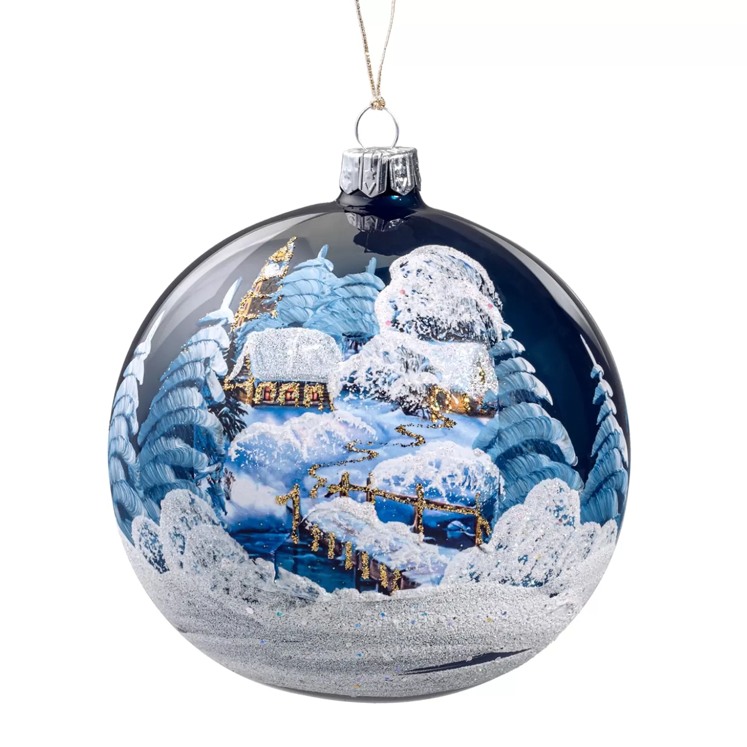 Käthe Wohlfahrt Glaskugel Blau Winterlandschaft, 10 Cm