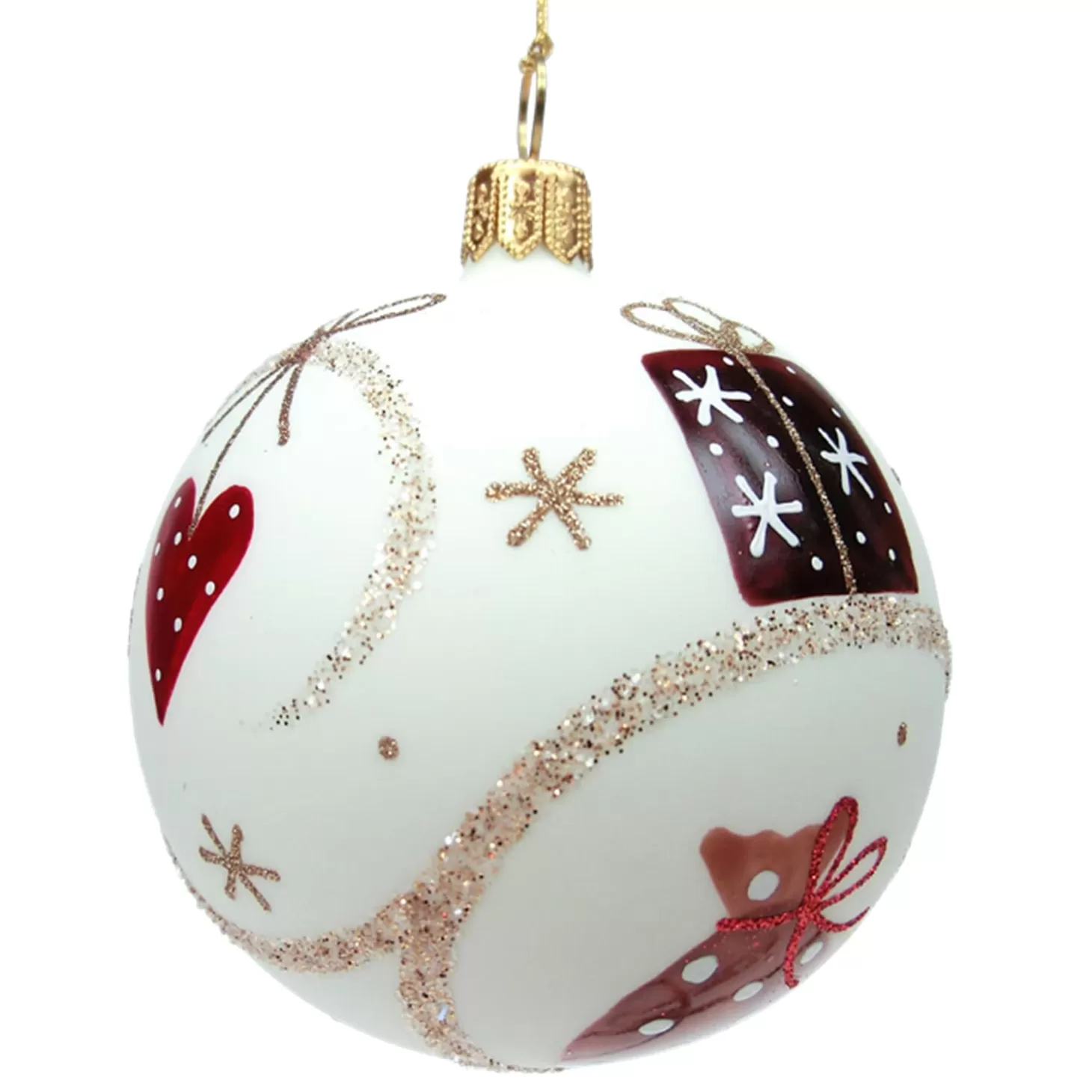 Käthe Wohlfahrt Glaskugel Cremefarben Matt Mit Weihnachtlichen Motiven, 7 Cm