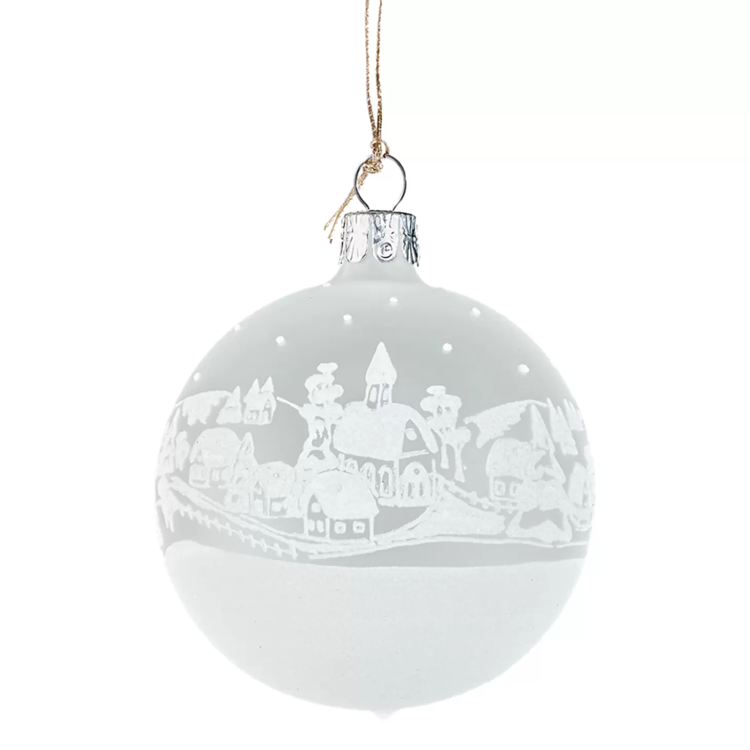 Käthe Wohlfahrt Glaskugel Weis Matt "Weihnachtsdorf", 7 Cm