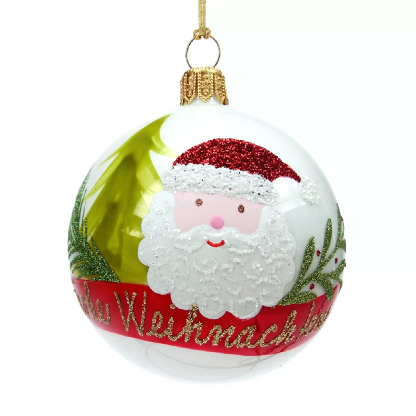 Käthe Wohlfahrt Glaskugel Weis Mit Weihnachtsmann, 7 Cm