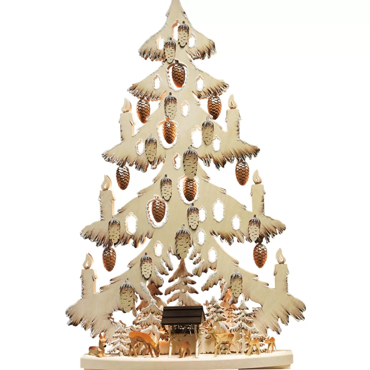 RATAGS Holzdesign Schwibbögen "Tanne Rehe An Der Futterkrippe", 230V Mit Usb A-Anschluss
